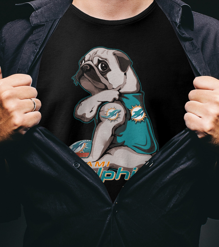 Miami Dolphins Pug Football T-Shirt
