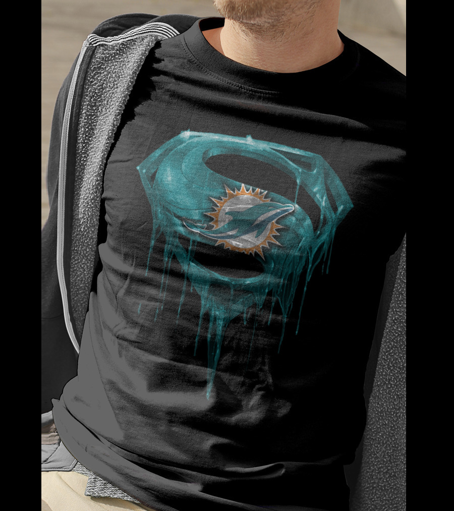Miami Dolphins Superman Logo Dripping Effect T-Shirt