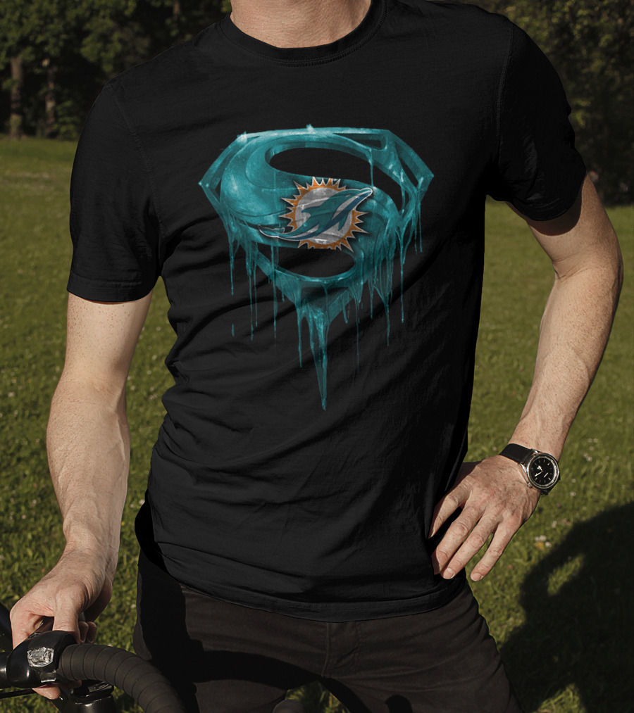 Miami Dolphins Superman Logo Dripping Effect T-Shirt