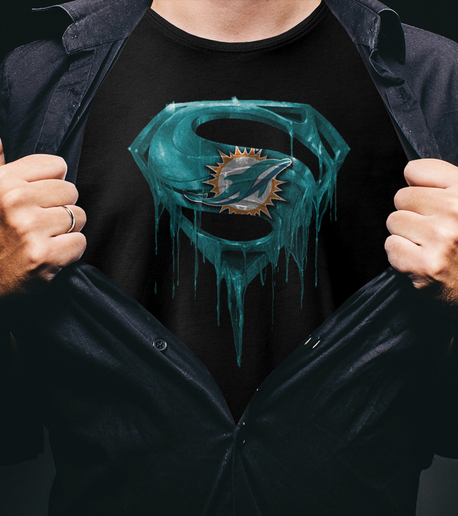 Miami Dolphins Superman Logo Dripping Effect T-Shirt