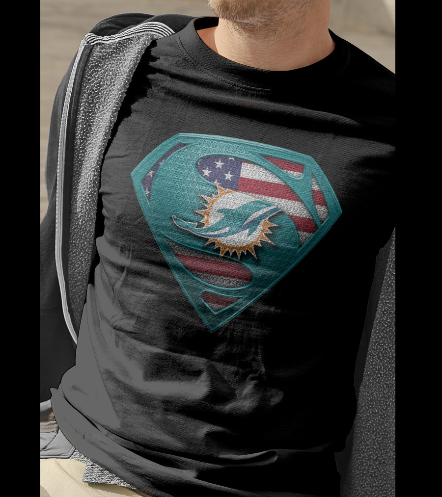 Miami Dolphins American Flag Superman T-Shirt