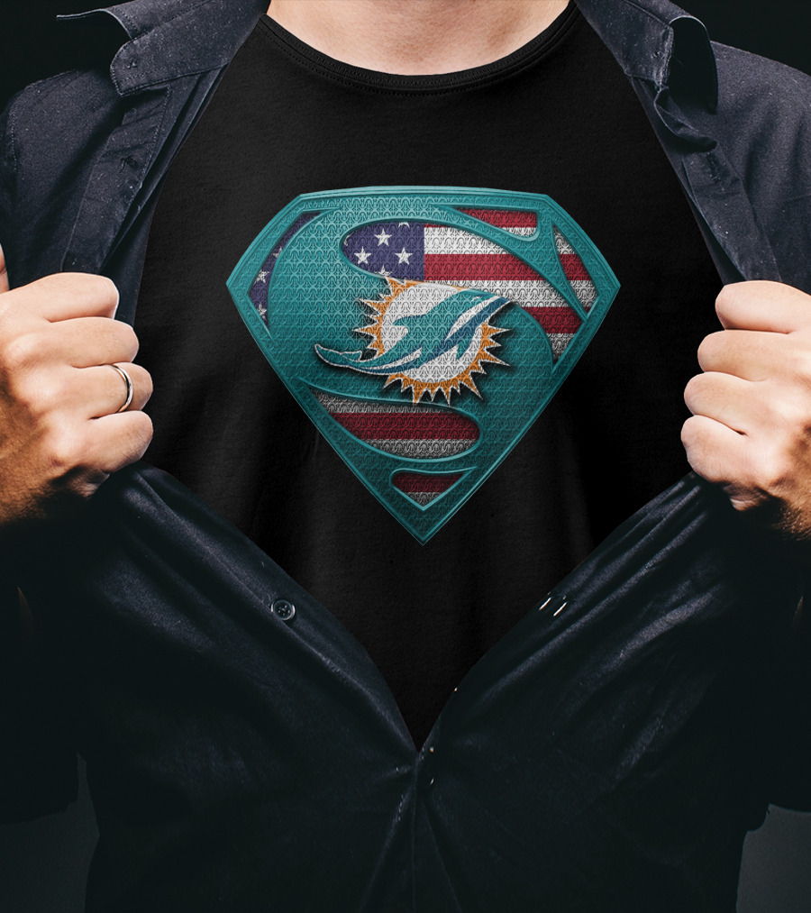 Miami Dolphins American Flag Superman T-Shirt