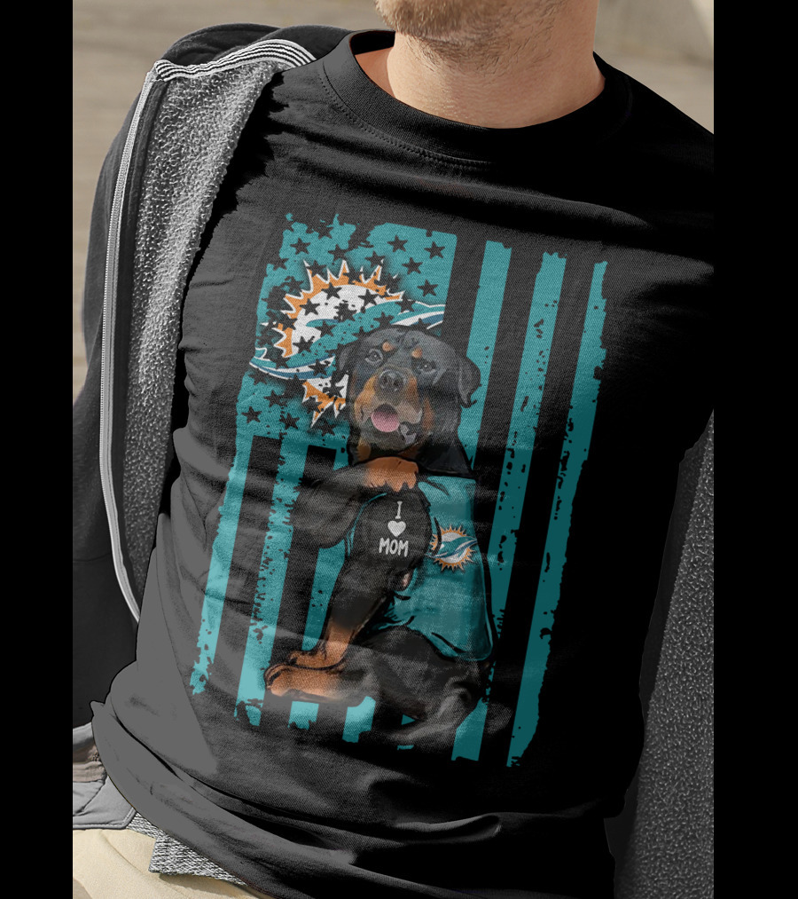 Rottweiler I Love Mom Miami Dolphins Fan Flag T-Shirt