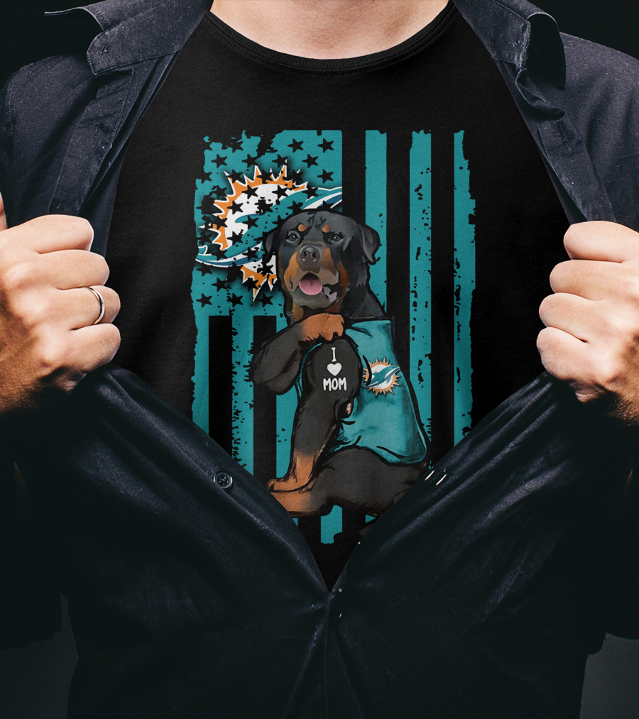 Rottweiler I Love Mom Miami Dolphins Fan Flag T-Shirt