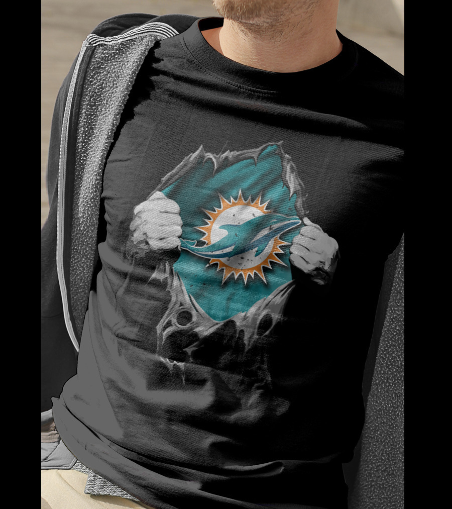 Torn Miami Dolphins Logo Revealed Through Ripped Fabric T-Shirt