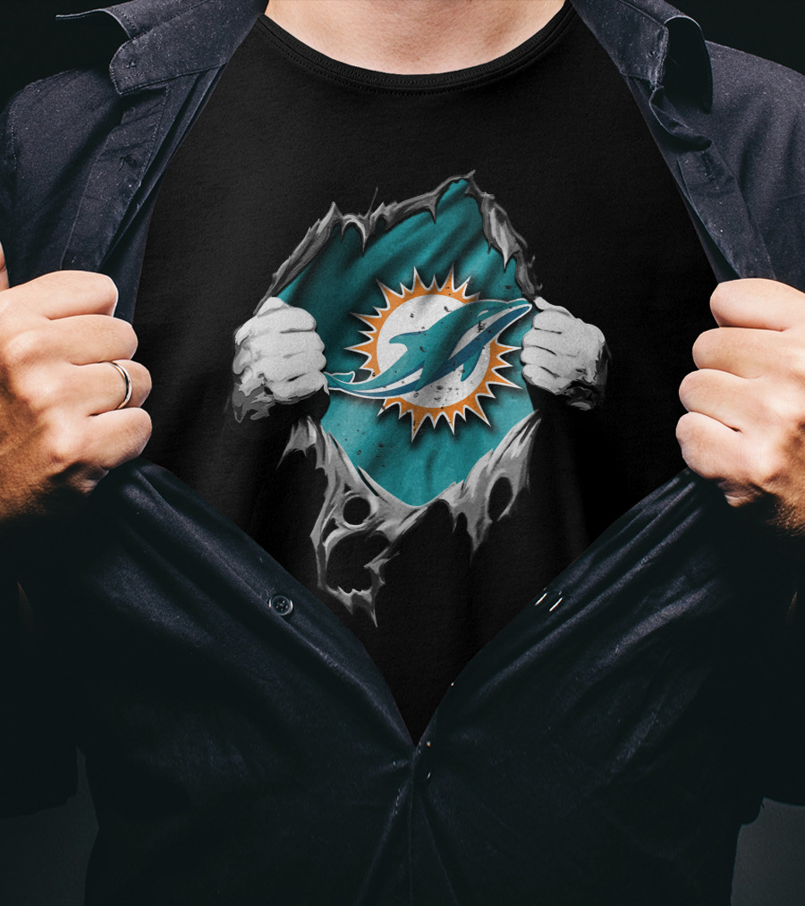 Torn Miami Dolphins Logo Revealed Through Ripped Fabric T-Shirt