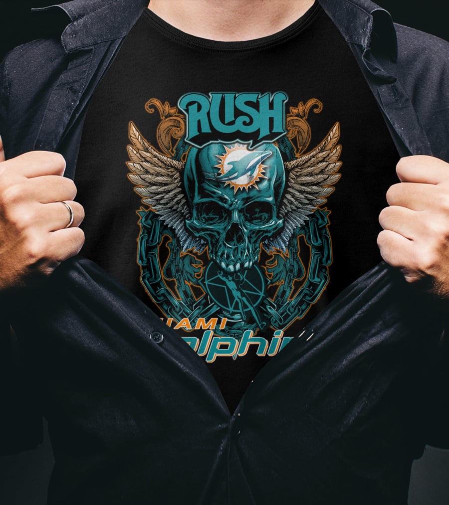 RUSH Miami Dolphins Skull Wings Chain T-Shirt