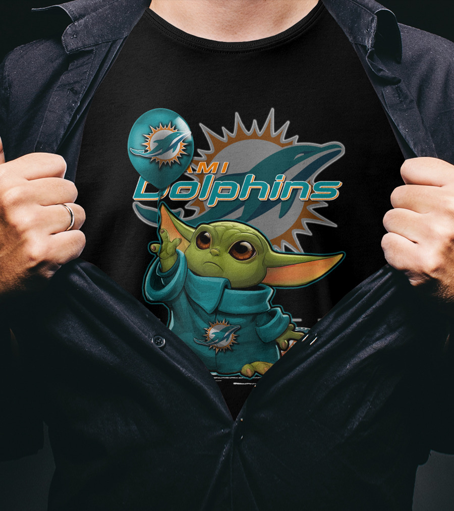 Yoda Holding Miami Dolphins Football And Balloon T-Shirt
