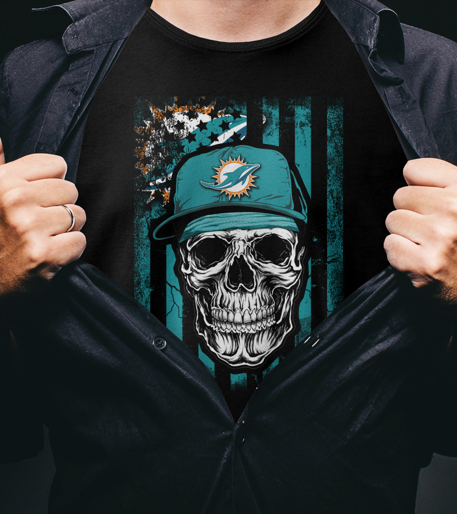 Miami Dolphins Skull Hat Fan T-Shirt