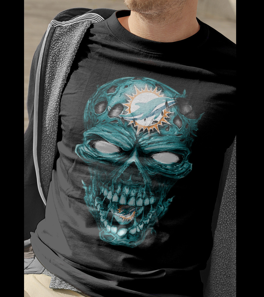Skull Miami Dolphins Zombie Head T-Shirt