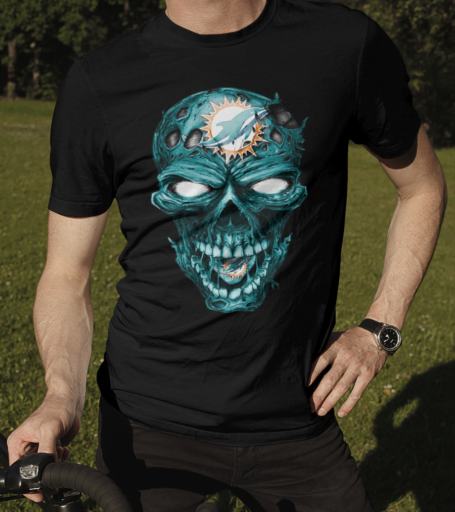 Skull Miami Dolphins Zombie Head T-Shirt