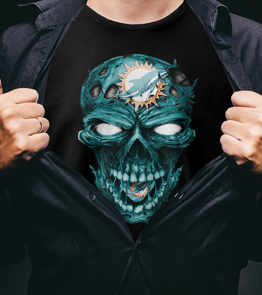 Skull Miami Dolphins Zombie Head T-Shirt