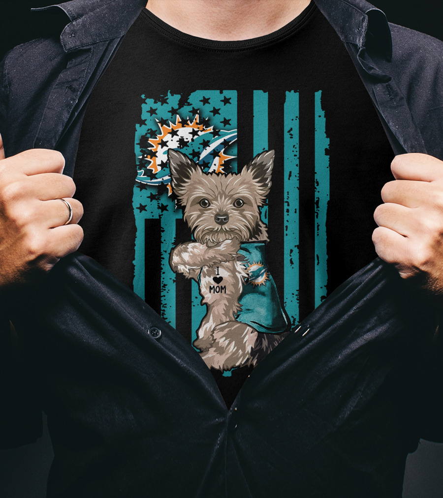 Yorkshire Terrier I Love Mom Miami Dolphins T-Shirt