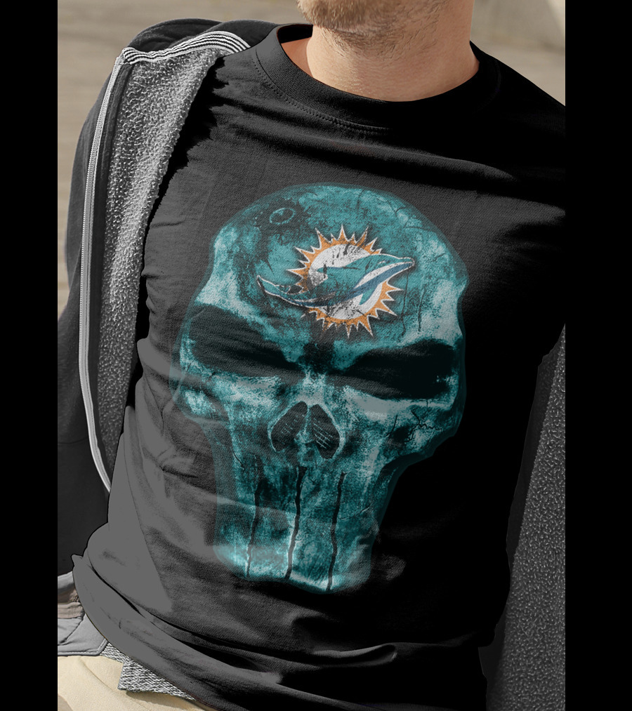 Skull Miami Dolphins Logo Fusion T-Shirt