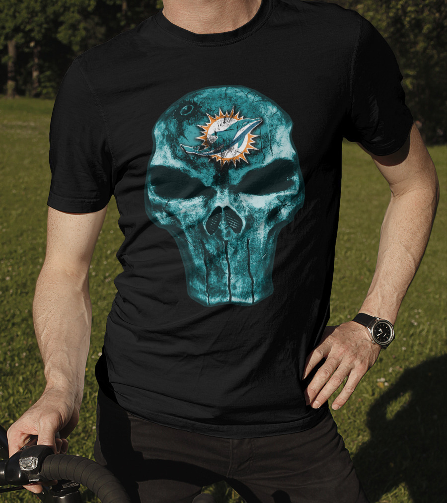 Skull Miami Dolphins Logo Fusion T-Shirt