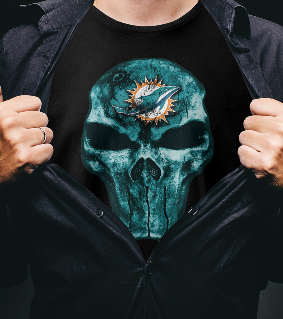 Skull Miami Dolphins Logo Fusion T-Shirt
