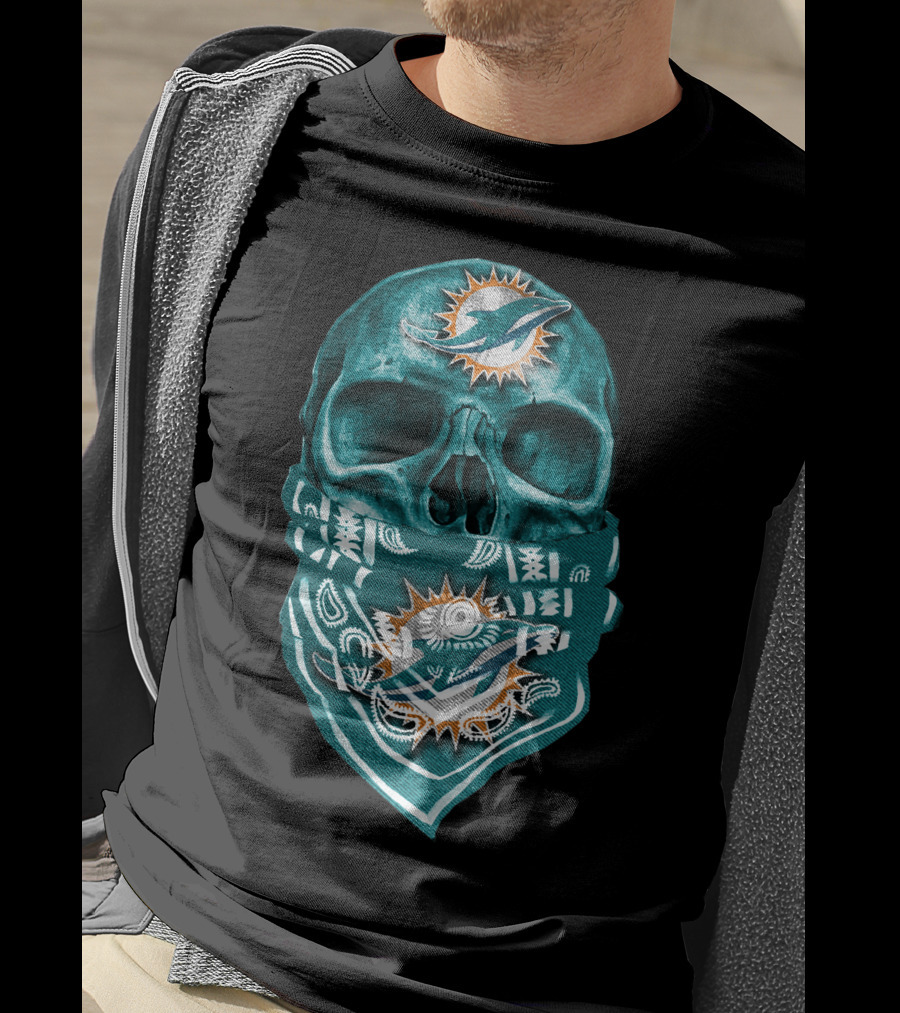 Miami Dolphins Skull Bandana T-Shirt