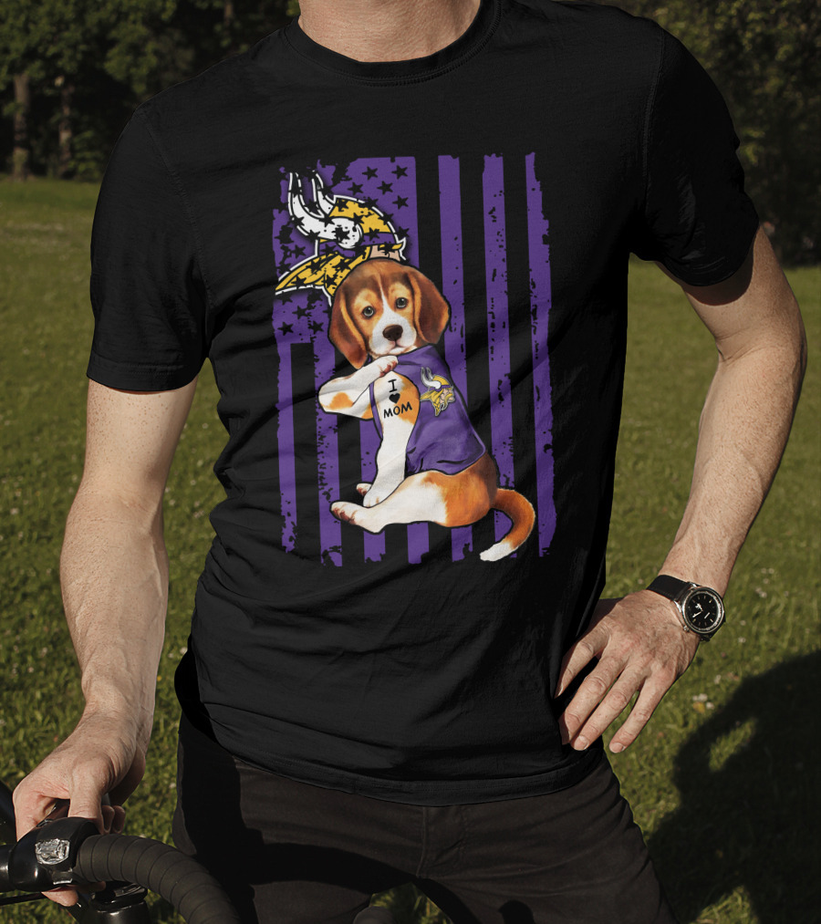 Beagle I Love Mom Minnesota Vikings Purple Flag T-Shirt
