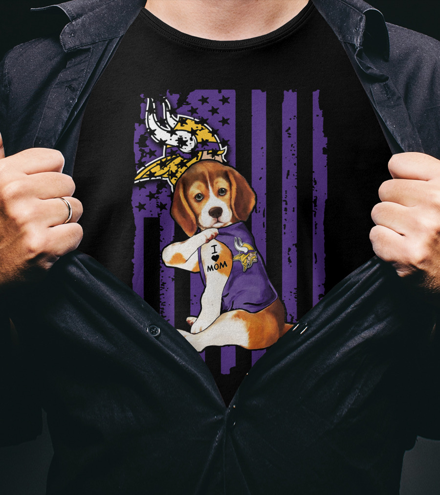 Beagle I Love Mom Minnesota Vikings Purple Flag T-Shirt