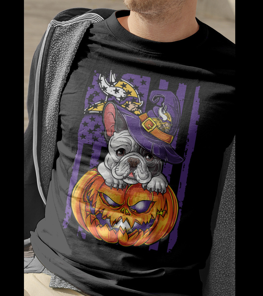 Hlw Bulldog Minnesota Vikings Witch Pumpkin Halloween T-Shirt