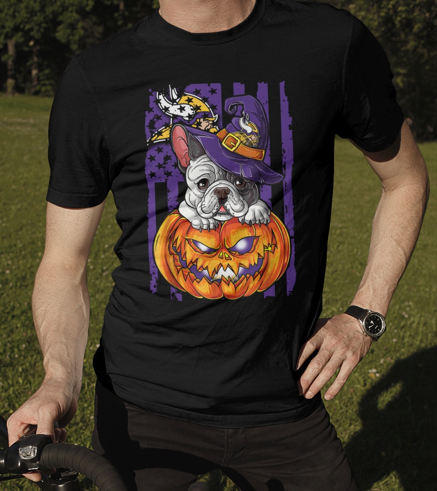 Hlw Bulldog Minnesota Vikings Witch Pumpkin Halloween T-Shirt