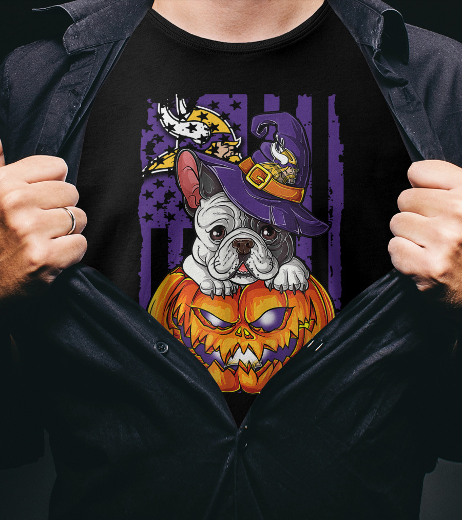 Hlw Bulldog Minnesota Vikings Witch Pumpkin Halloween T-Shirt
