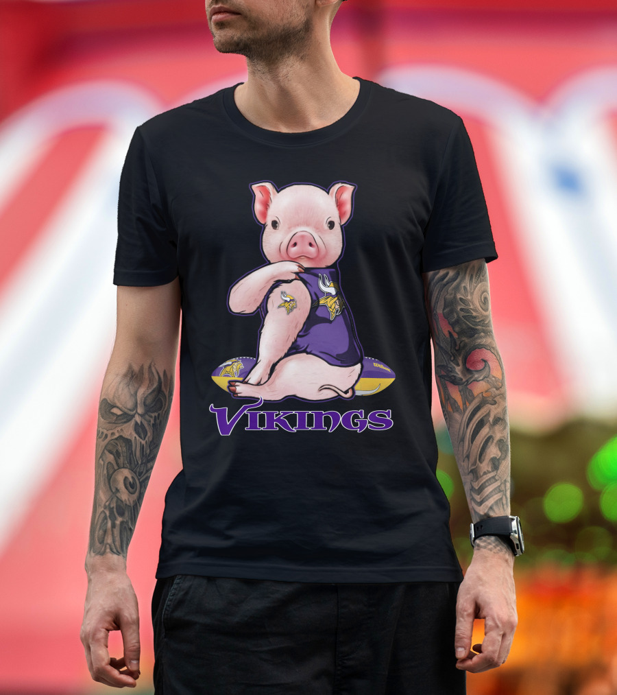 Pig In Minnesota Vikings Jersey With Football T-Shirt