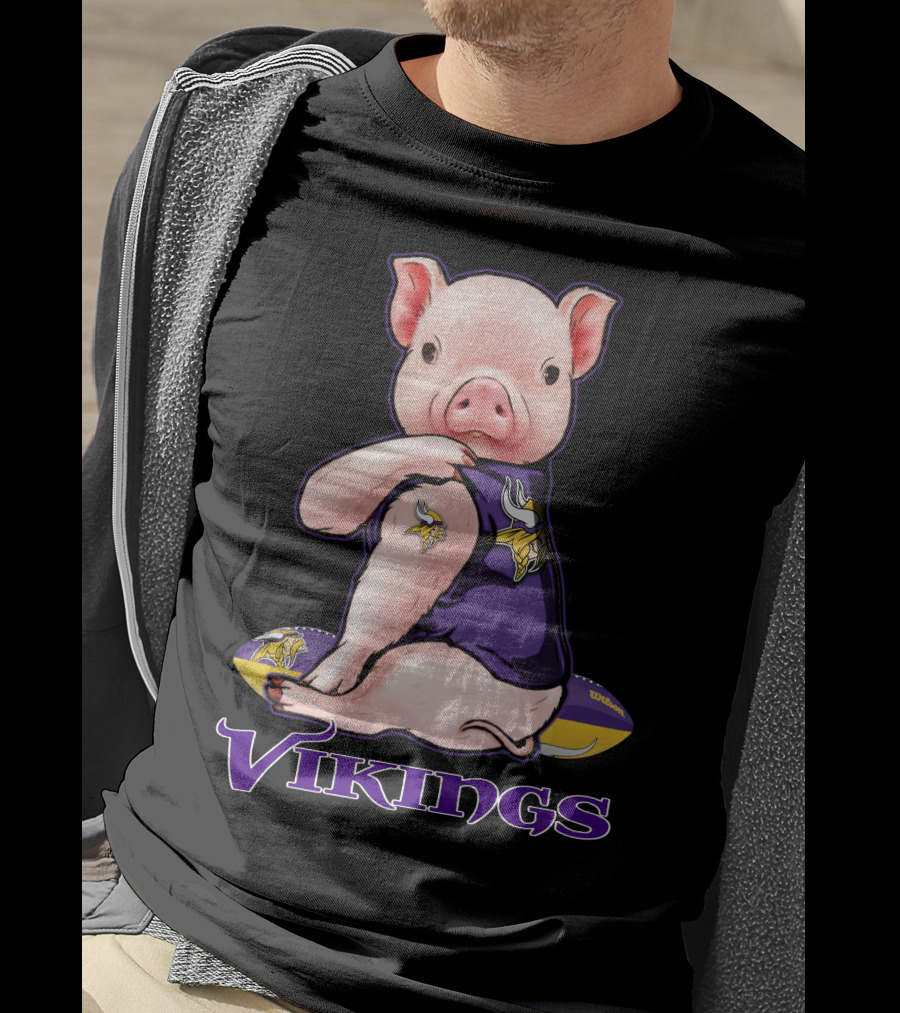 Pig In Minnesota Vikings Jersey With Football T-Shirt