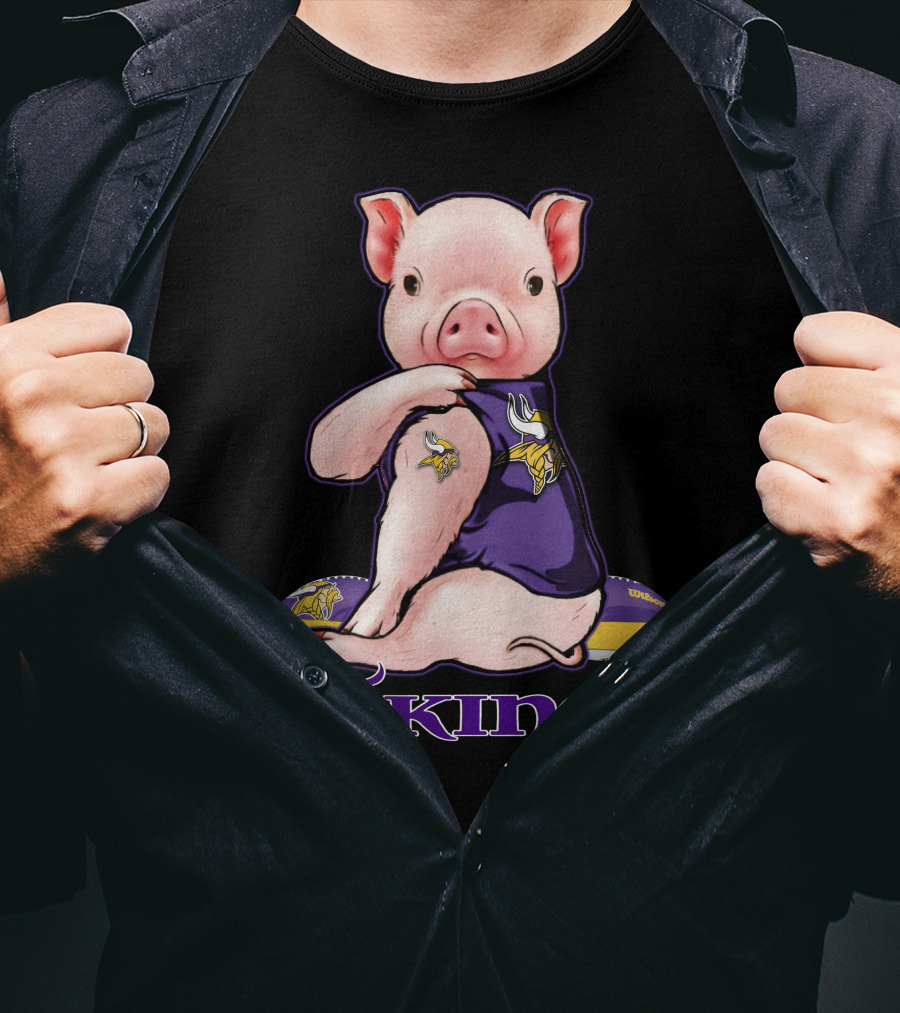 Pig In Minnesota Vikings Jersey With Football T-Shirt