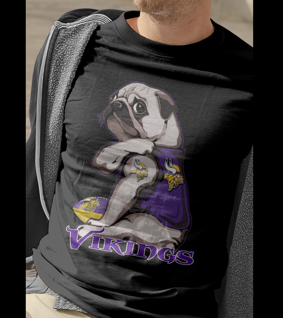 Pug Wearing Minnesota Vikings Jersey T-Shirt