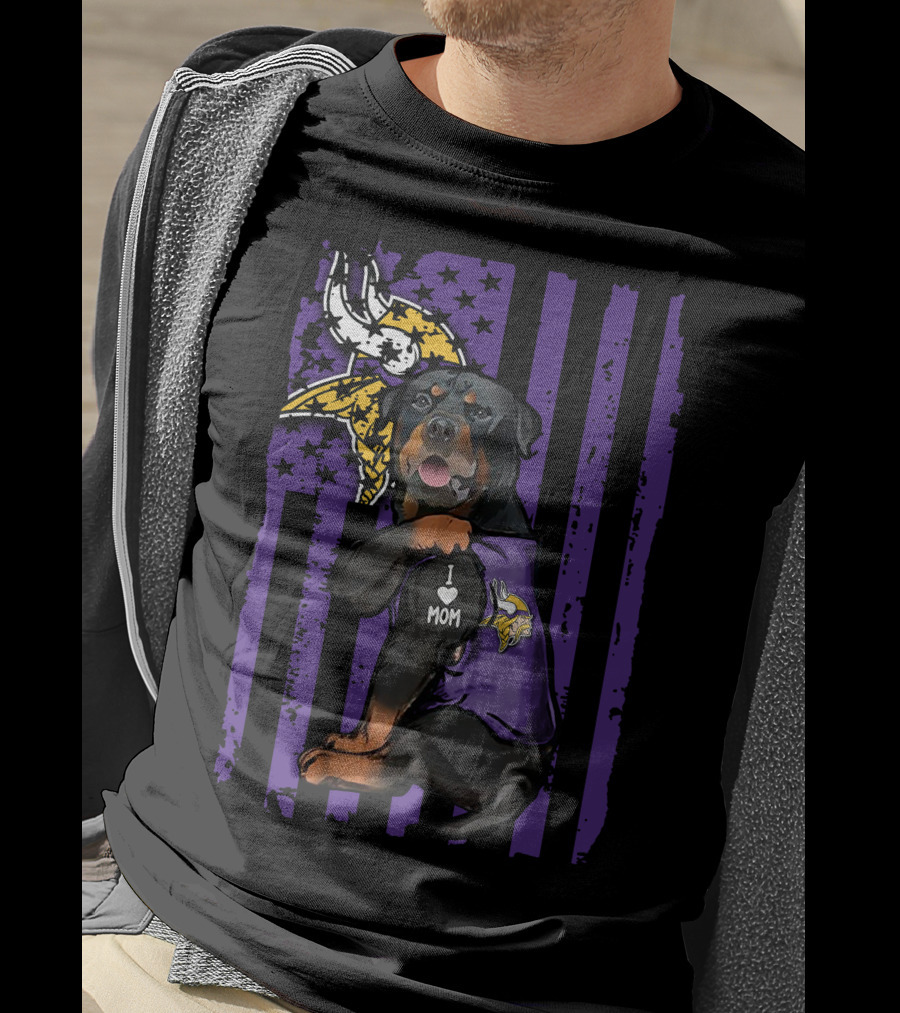 Rottweiler I Love Mom Minnesota Vikings Vikings Logo Flag T-Shirt