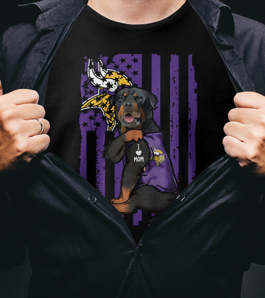 Rottweiler I Love Mom Minnesota Vikings Vikings Logo Flag T-Shirt