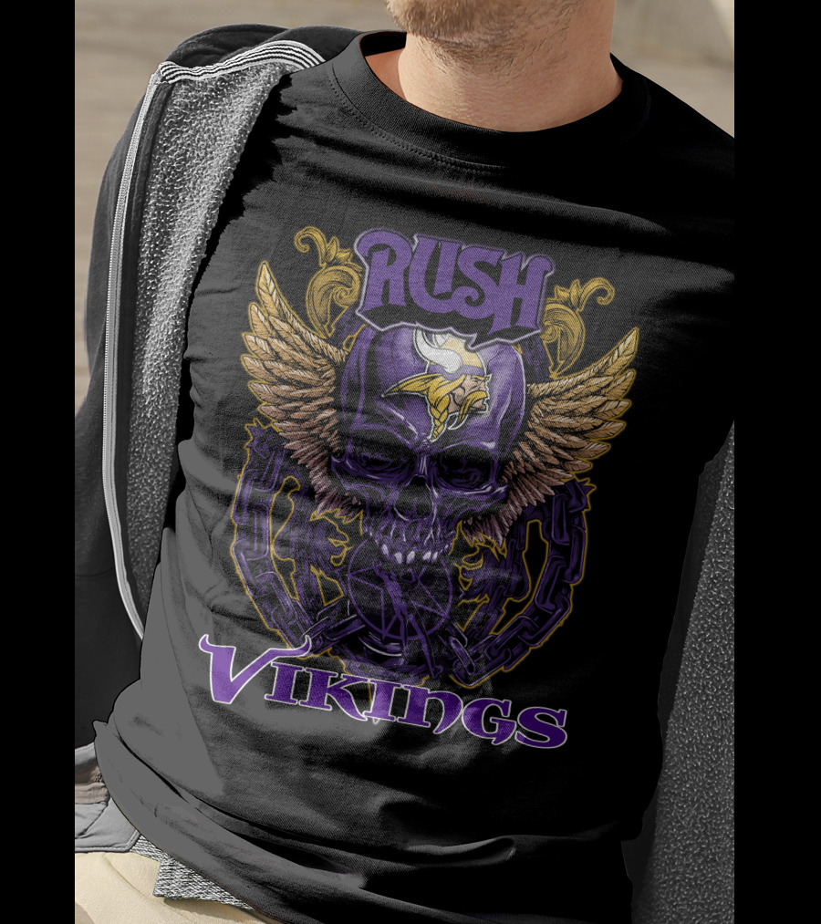 Rush Minnesota Vikings Skull Wings Chain T-Shirt