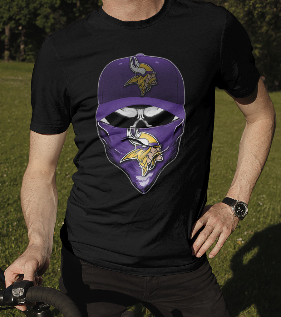 Skull Minnesota Vikings Logo Face Mask And Cap T-Shirt