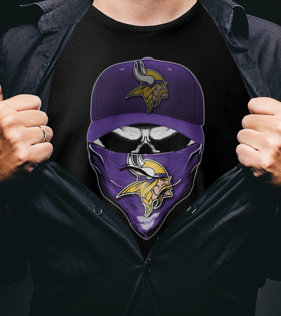 Skull Minnesota Vikings Logo Face Mask And Cap T-Shirt