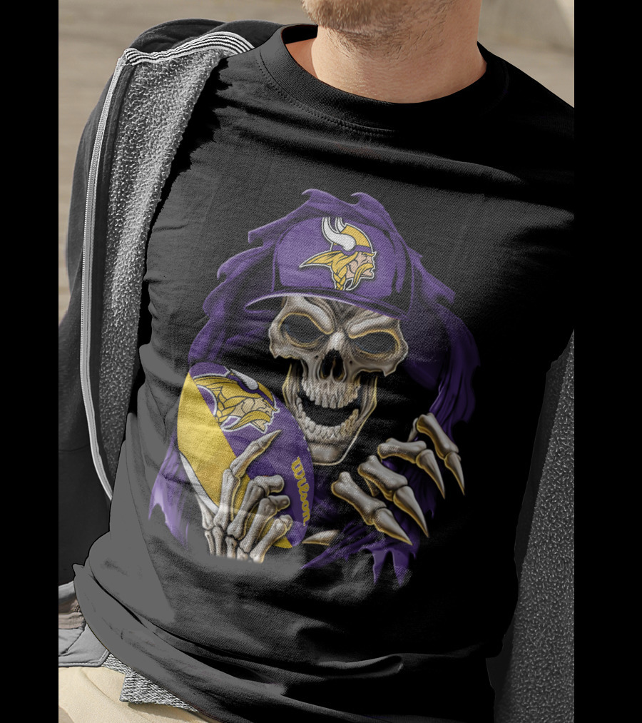Minnesota Vikings Skull With Football And Cap T-Shirt