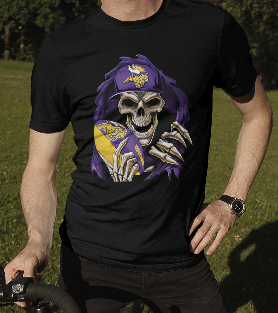 Minnesota Vikings Skull With Football And Cap T-Shirt