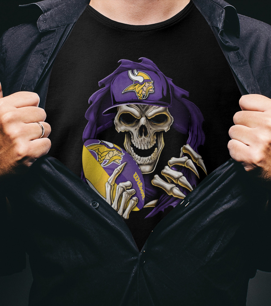 Minnesota Vikings Skull With Football And Cap T-Shirt