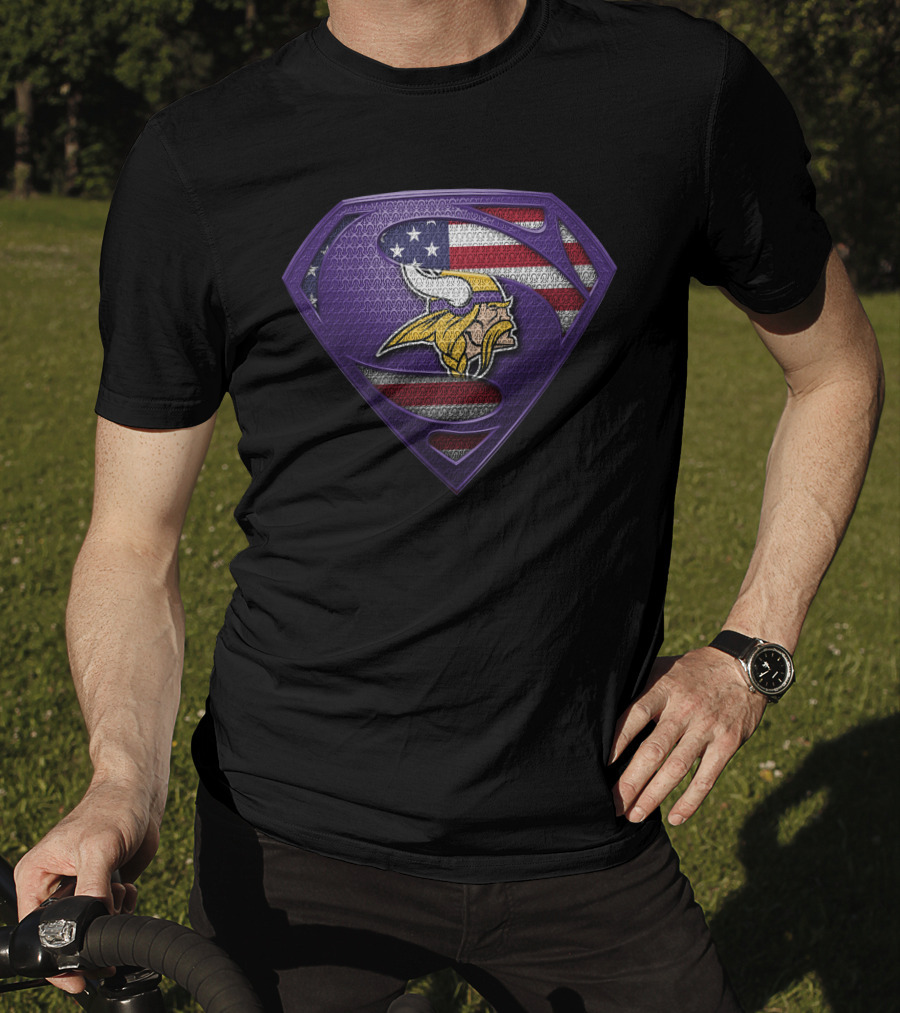 Minnesota Vikings American Flag Superman Shield T-Shirt