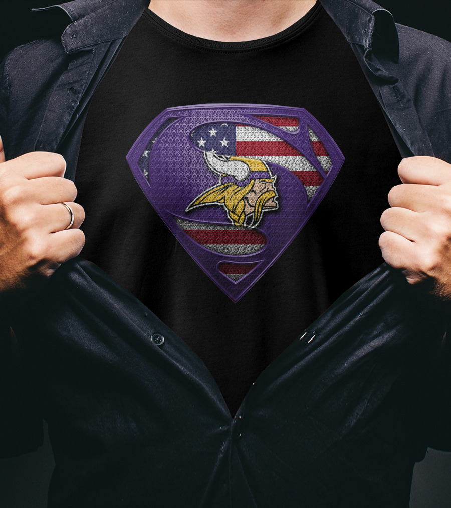Minnesota Vikings American Flag Superman Shield T-Shirt