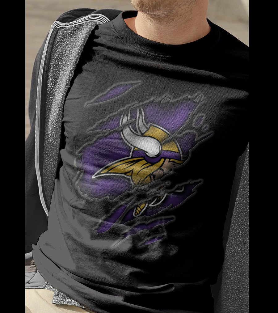 Torn Minnesota Vikings Logo Ripped Effect T-Shirt