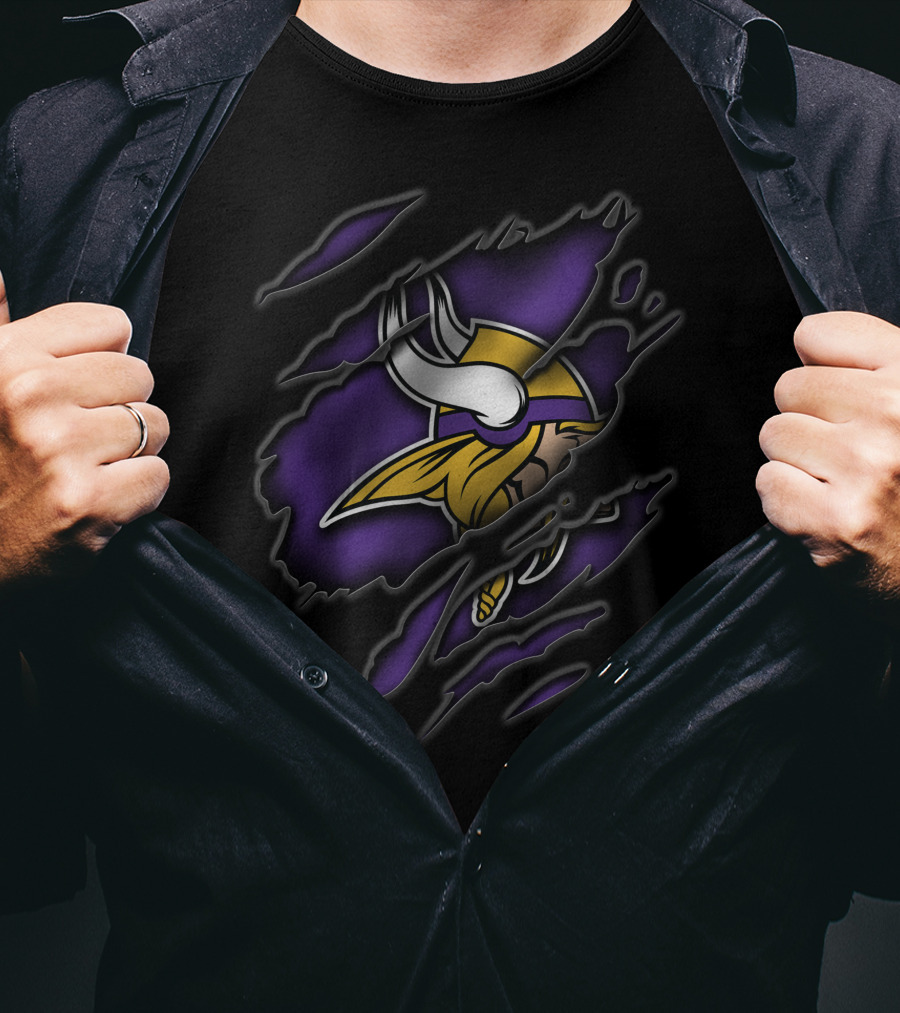 Torn Minnesota Vikings Logo Ripped Effect T-Shirt