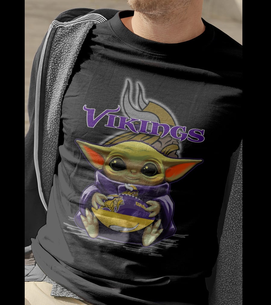 Yoda Holding Minnesota Vikings Football Baby Yoda Star Wars Crossover T-Shirt