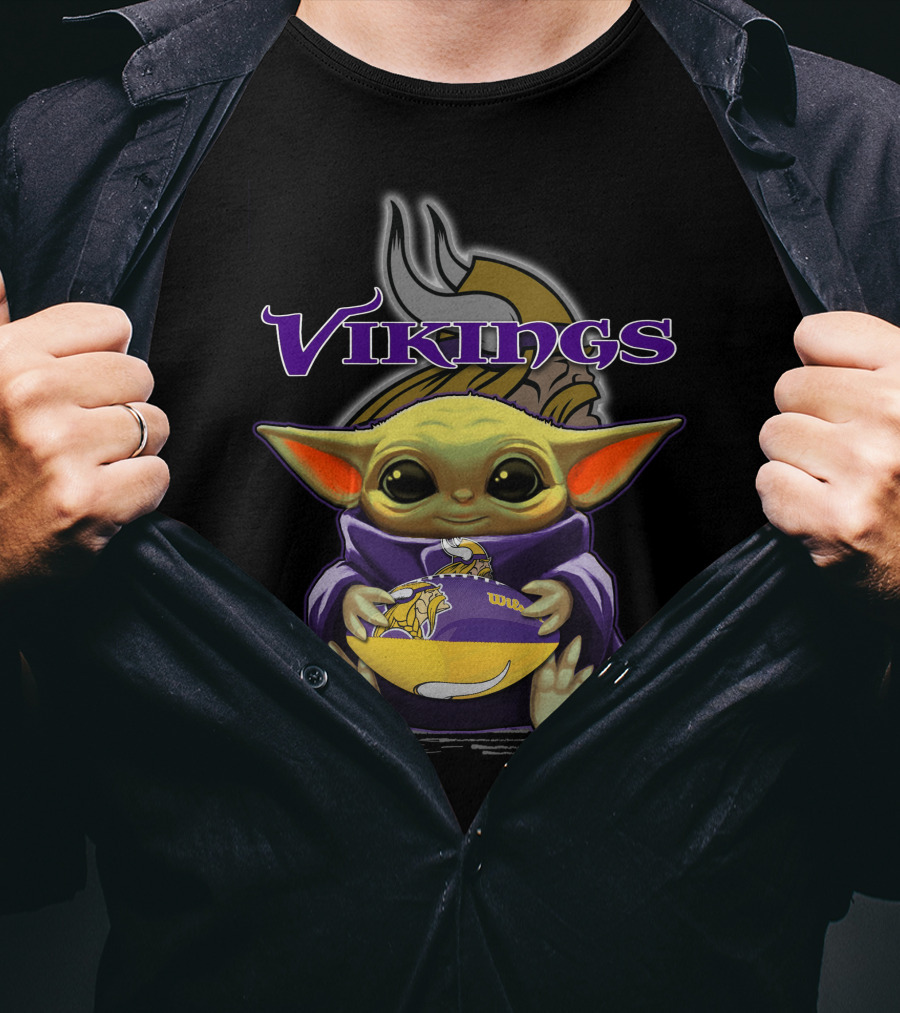 Yoda Holding Minnesota Vikings Football Baby Yoda Star Wars Crossover T-Shirt