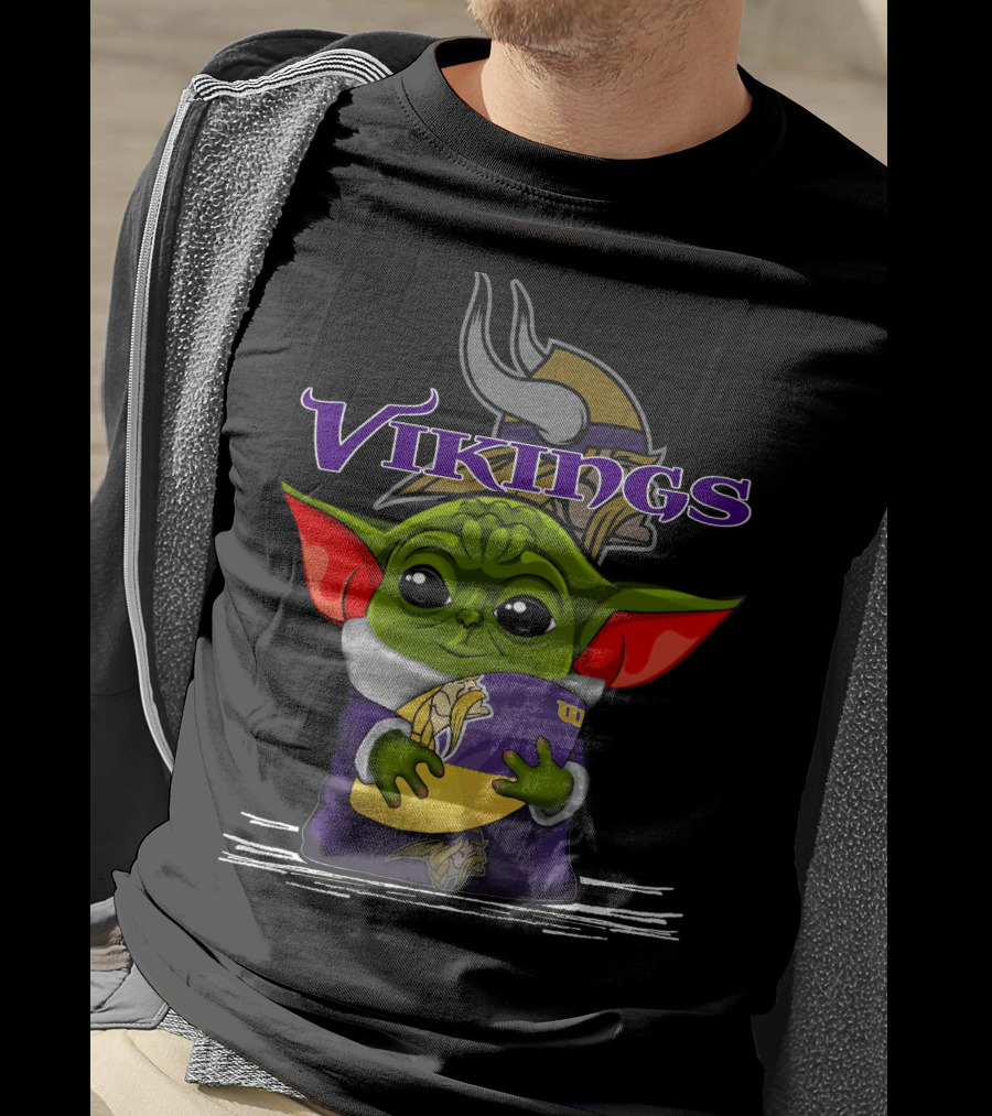 Vikings Baby Yoda Holding Minnesota Team Football T-Shirt