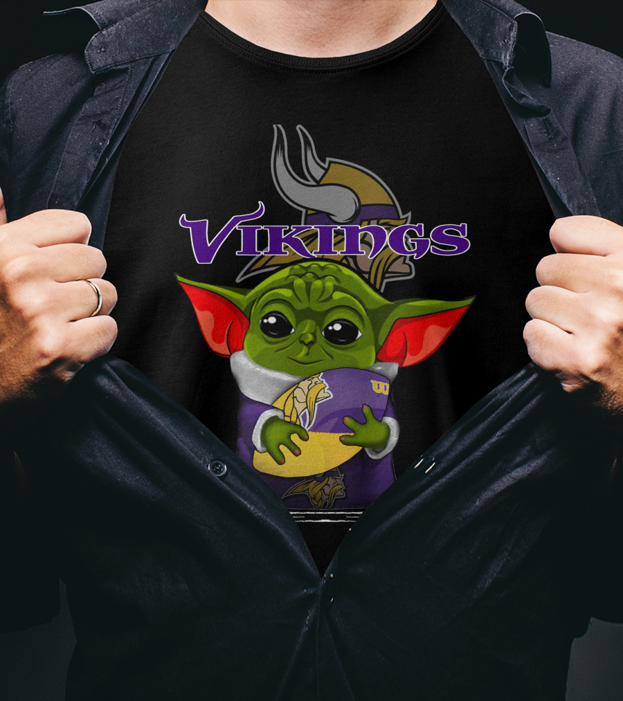 Vikings Baby Yoda Holding Minnesota Team Football T-Shirt