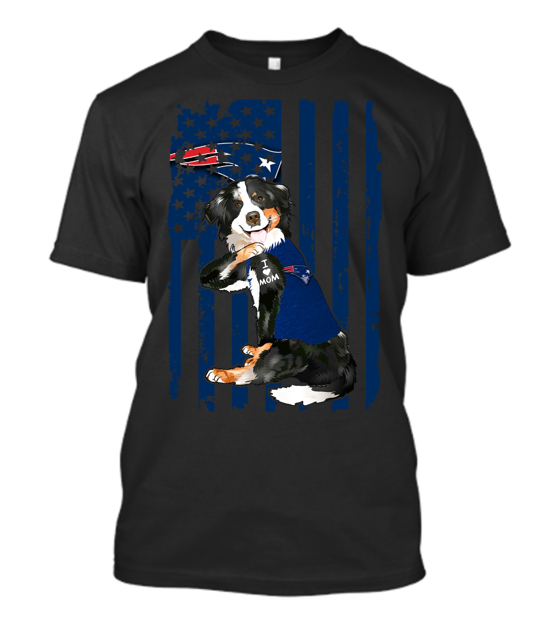 Border Collie I Love Mom New England Patriots USA Flag T-Shirt