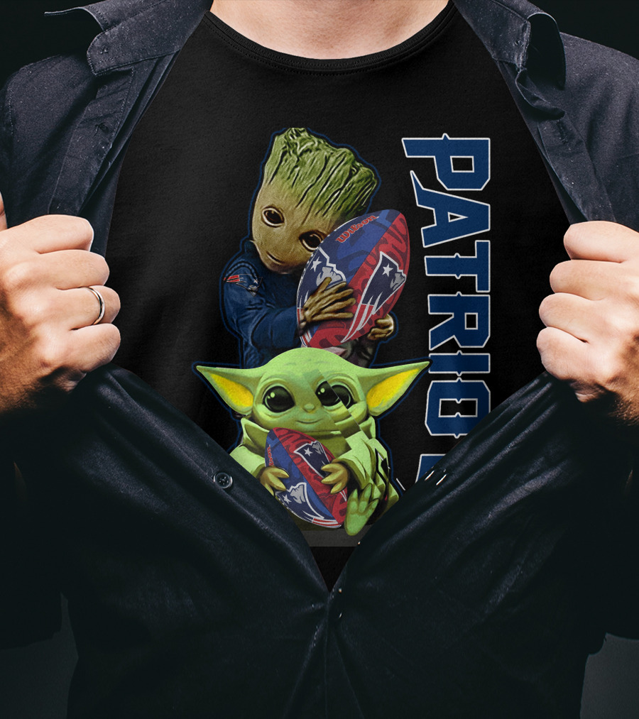 Grzd New England Patriots Baby Yoda And Groot Football Combo T-Shirt