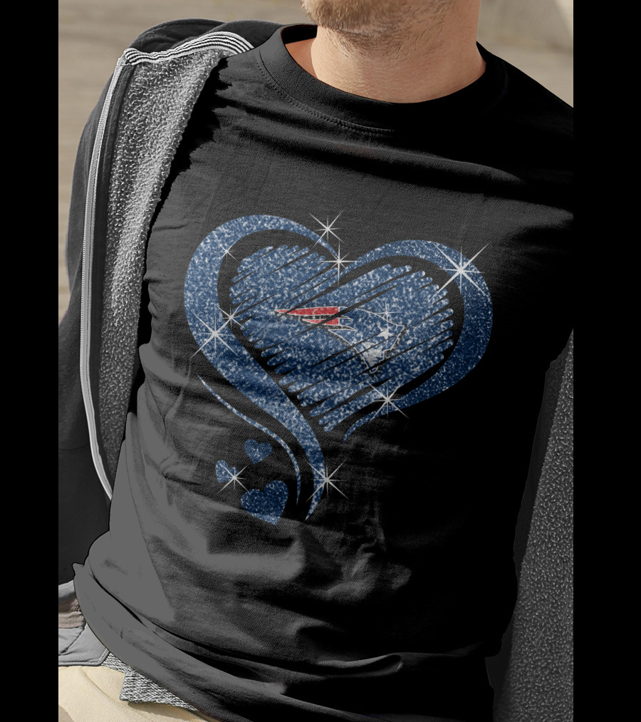 Heart Diamond New England Patriots Blue Sparkle T-Shirt