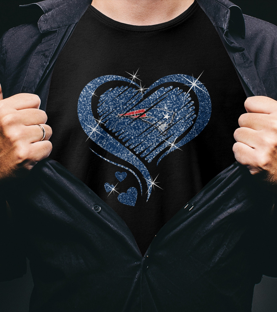 Heart Diamond New England Patriots Blue Sparkle T-Shirt